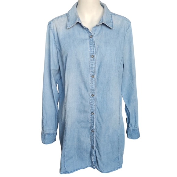 J. Jill Tops - J. Jill Light Wash Cotton Long Sleeve Denim Button Up Tunic Shirt Size Large